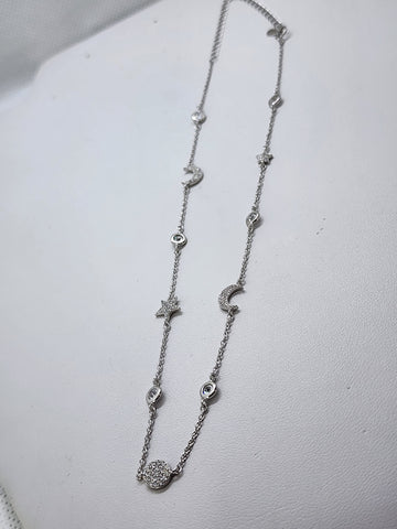 Brand New Sterling Silver 925 Moon Star Necklace