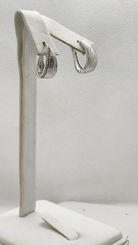 Brand New Sterling Silver 925 Brush Style Cz Earrings