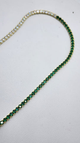 Brand New Sterling Silver 925 Green White Tennis Necklace