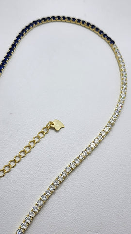 Brand New Sterling Silver 925 Blue White Tennis Necklace