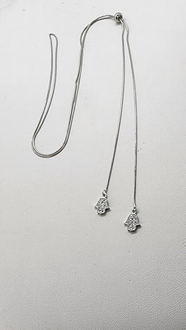 Brand New Sterling Silver 925 Double Hamsa Adjustable Necklace