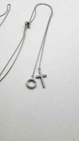 Brand New Sterling Silver 925 Cross & Circle Adjustable Necklace