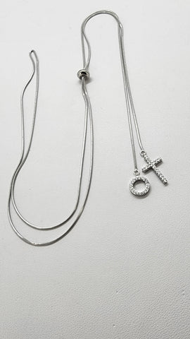 Brand New Sterling Silver 925 Cross & Circle Adjustable Necklace