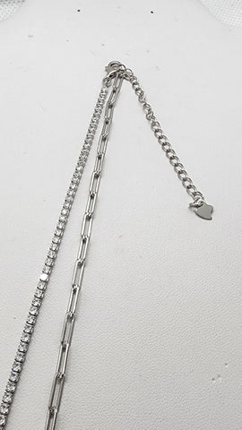 Brand New Sterling Silver 925 Tennis Paper Clip Style Necklace