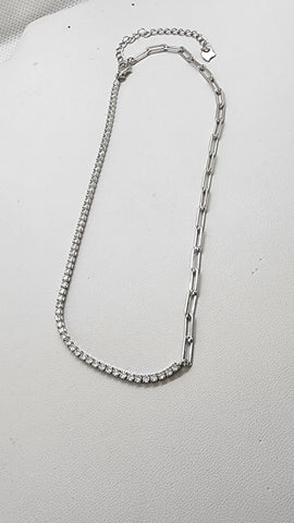 Brand New Sterling Silver 925 Tennis Paper Clip Style Necklace