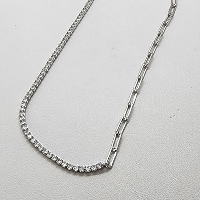 Brand New Sterling Silver 925 Tennis Paper Clip Style Necklace