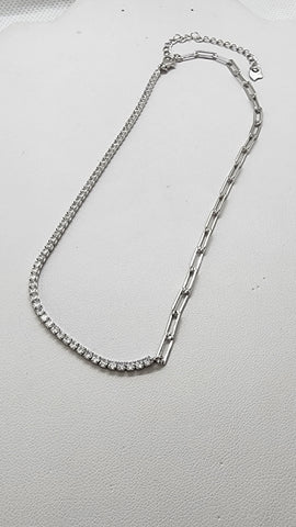 Brand New Sterling Silver 925 Tennis Paper Clip Style Necklace