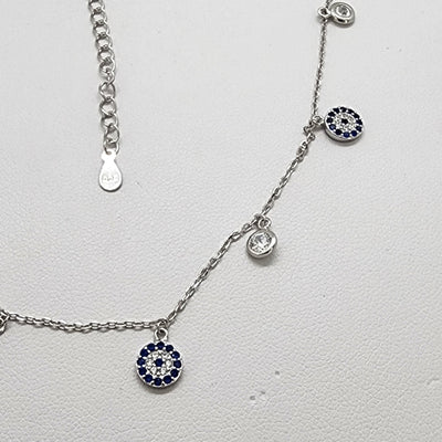 Brand New Sterling Silver 925 Multi Evil Eye Necklace