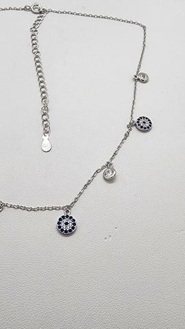 Brand New Sterling Silver 925 Multi Evil Eye Necklace