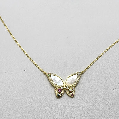 Brand New Sterling Silver 925 White Opal ButterFly Necklace