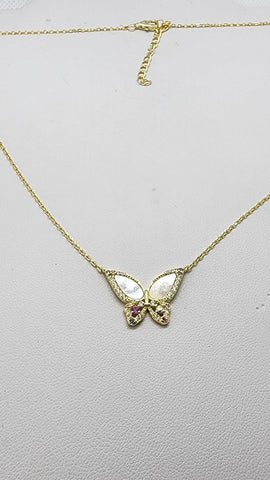 Brand New Sterling Silver 925 White Opal ButterFly Necklace