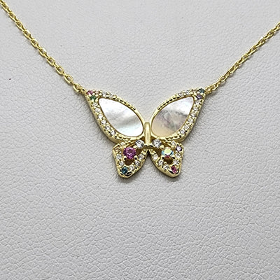 Brand New Sterling Silver 925 White Opal ButterFly Necklace