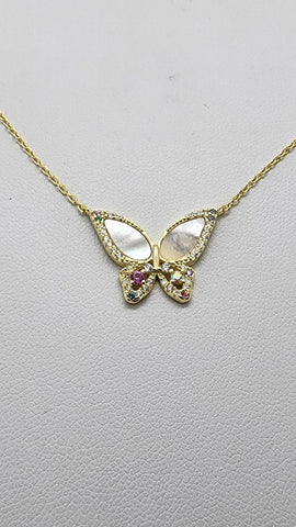 Brand New Sterling Silver 925 White Opal ButterFly Necklace