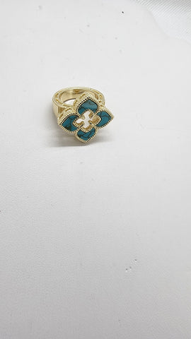 Brand New Blue Clover Brass Ring