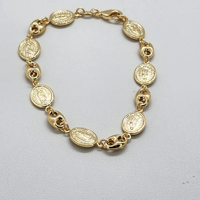 Brand New Brazilian 18k Gold Filled Virgen De Guadalupe Bracelet