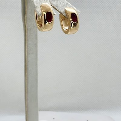 Brand New Brazilian 18k Gold Filled Red Gemstone Huggy Earrings