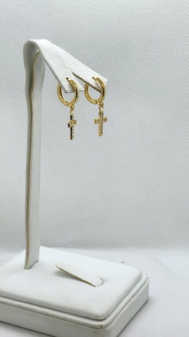 Brand New Brazilian 18k Gold Filled Cross Earrings