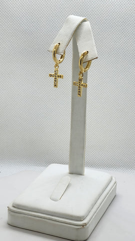 Brand New Brazilian 18k Gold Filled Cross Earrings