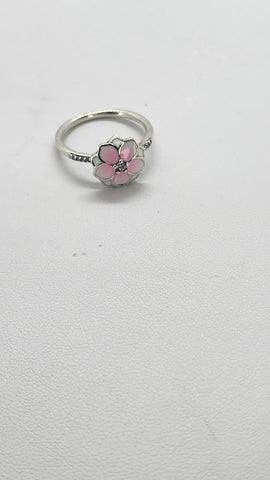 Brand New Sterling Silver 925 Magnolia Bloom Pink Ring