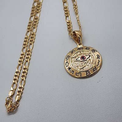 Brand New Brazilian 18k Gold Filled Round Egyptian Protection Eye Of Horus Necklace