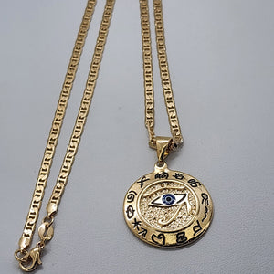 Brand New Brazilian 18k Gold Filled Round Egyptian Protection Eye Of Horus Necklace