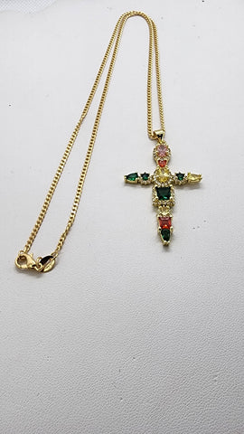 Brand New Multi Color Gemestone Cross Necklace