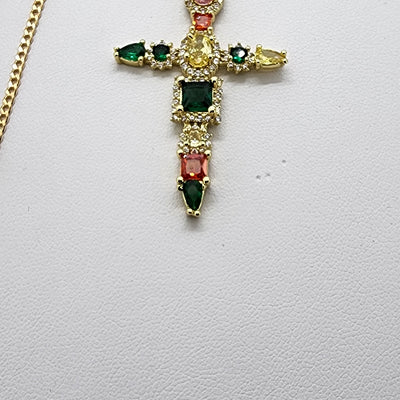 Brand New Multi Color Gemestone Cross Necklace