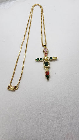 Brand New Multi Color Gemestone Cross Necklace