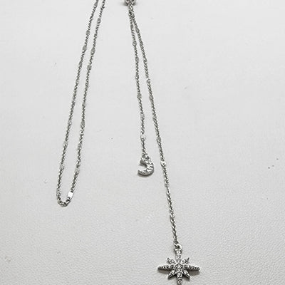 Brand New Sterling Silver 925 Moon Star Adjustable Necklace