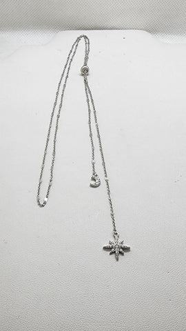 Brand New Sterling Silver 925 Moon Star Adjustable Necklace