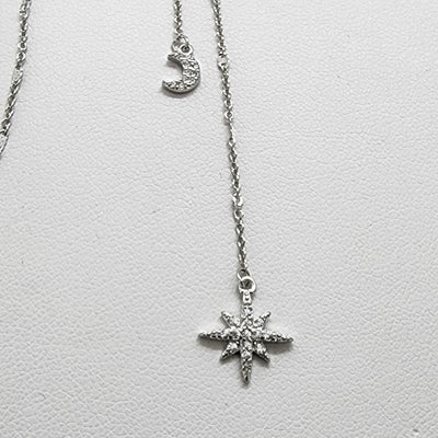 Brand New Sterling Silver 925 Moon Star Adjustable Necklace