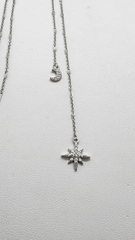 Brand New Sterling Silver 925 Moon Star Adjustable Necklace