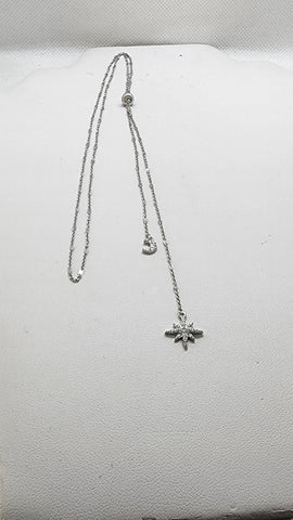 Brand New Sterling Silver 925 Moon Star Adjustable Necklace