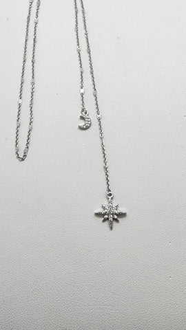 Brand New Sterling Silver 925 Moon Star Adjustable Necklace