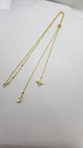 Brand New Sterling Silver 925 Moon Star Adjustable Necklace