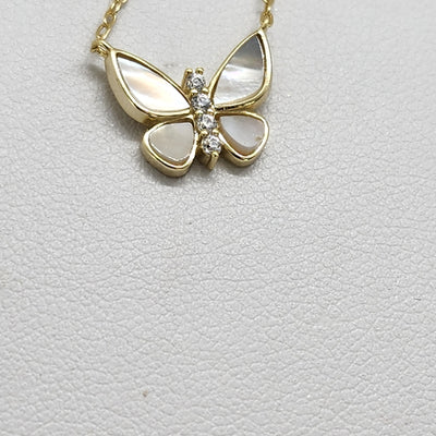 Brand New Sterling Silver 925 White Opal Butterfly Necklace