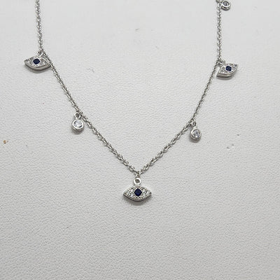 Brand New Sterling Silver 925 Multi Evil Eye Necklace