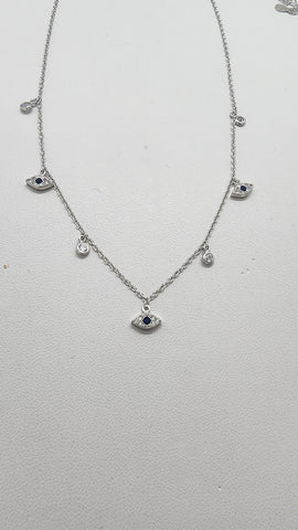 Brand New Sterling Silver 925 Multi Evil Eye Necklace