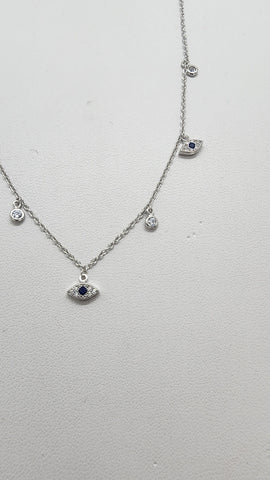 Brand New Sterling Silver 925 Multi Evil Eye Necklace