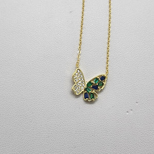 Brand New Sterling Silver 925 Green Butterfly Necklace