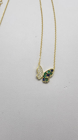 Brand New Sterling Silver 925 Green Butterfly Necklace