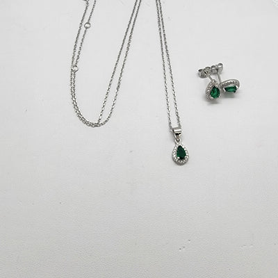 Brand New Sterling Silver 925 Oval Shape Green Gemstone Earrings Necklace Set