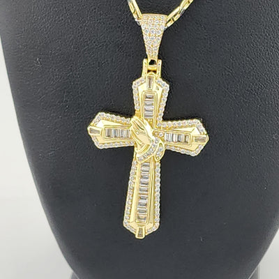 Brand New Sterling Silver 925 Cross with hands Necklace