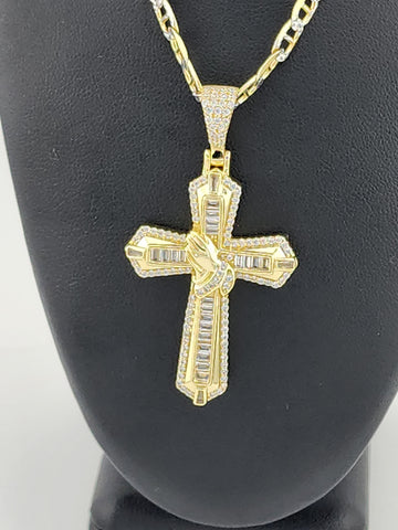 Brand New Sterling Silver 925 Cross with hands Necklace