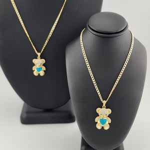 Brand New Sterling Silver 925 Blue heart Teddy Bear Necklace