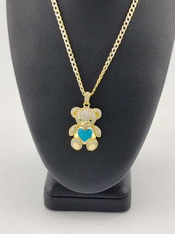 Brand New Sterling Silver 925 Blue heart Teddy Bear Necklace