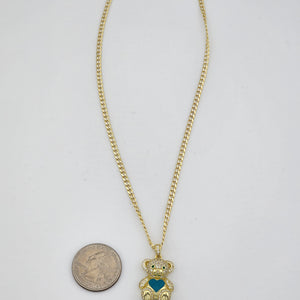 Brand New Sterling Silver 925 Blue heart Teddy Bear Necklace