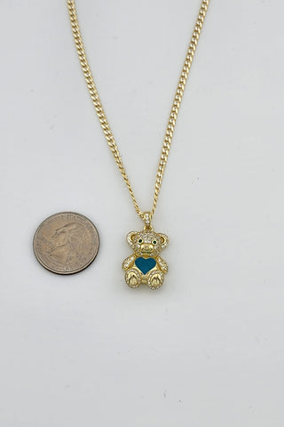 Brand New Sterling Silver 925 Blue heart Teddy Bear Necklace