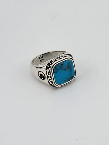 Brand New Sterling Silver 95 Blue Turquoise Square Ring