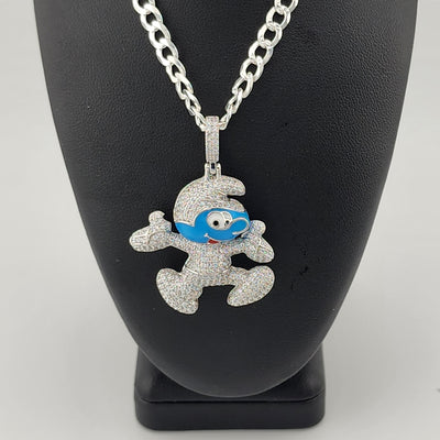 Brand New Sterling Silver 925 Smurf Necklace